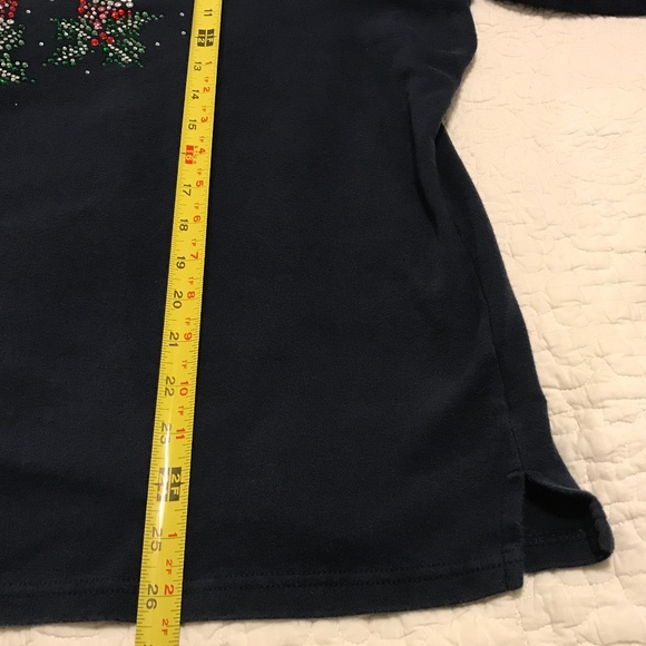 QF navy blue holiday 3/4 sleeve top with 3 blingy candles — sparkly! (2X) - Picture 11 of 16